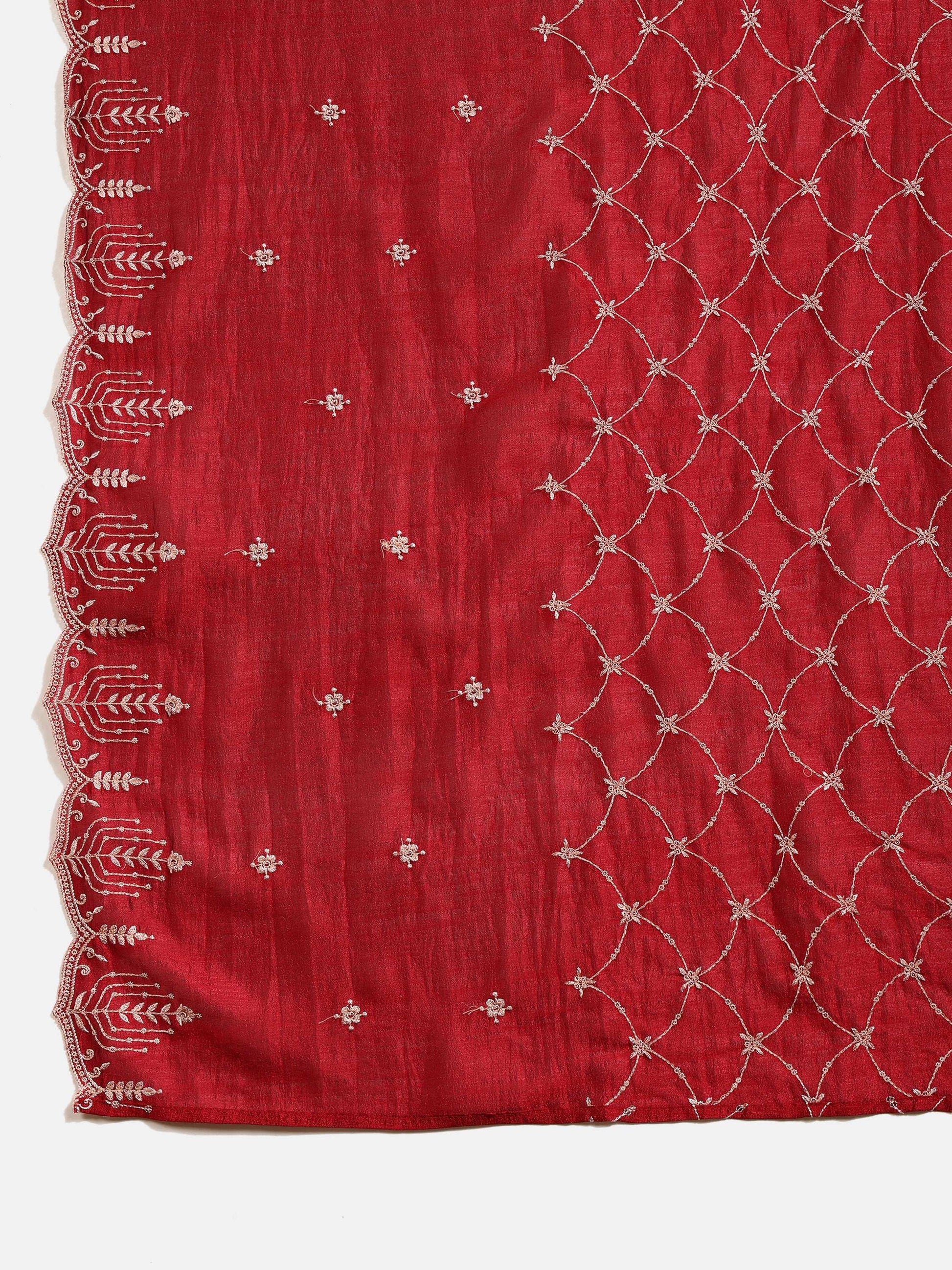 Sequined Embroidered Kurta With Pant & Embroidered Dupatta, Maroon - Hiral Fashion