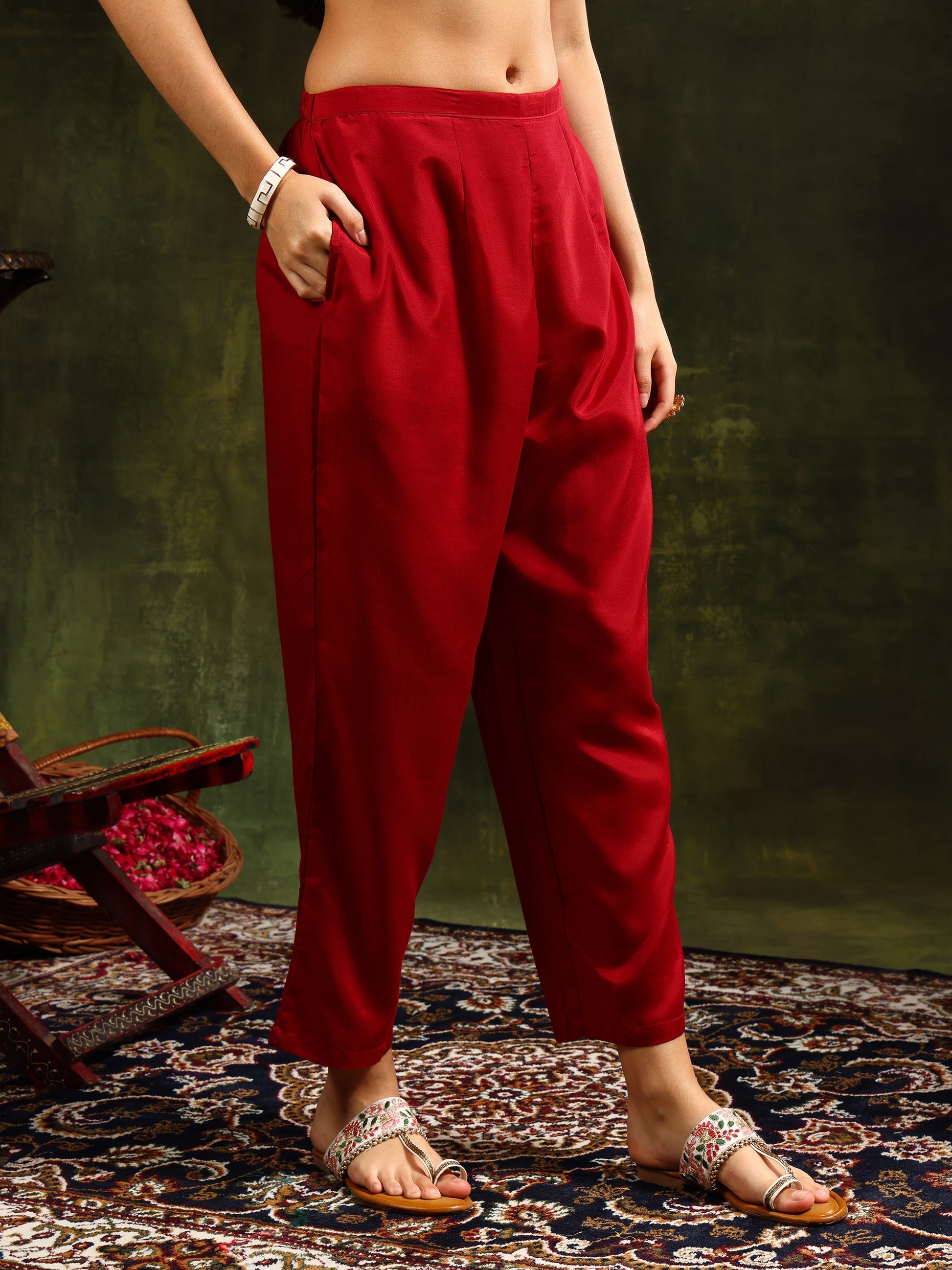 Sequined Embroidered Kurta With Pant & Embroidered Dupatta, Maroon - Hiral Fashion