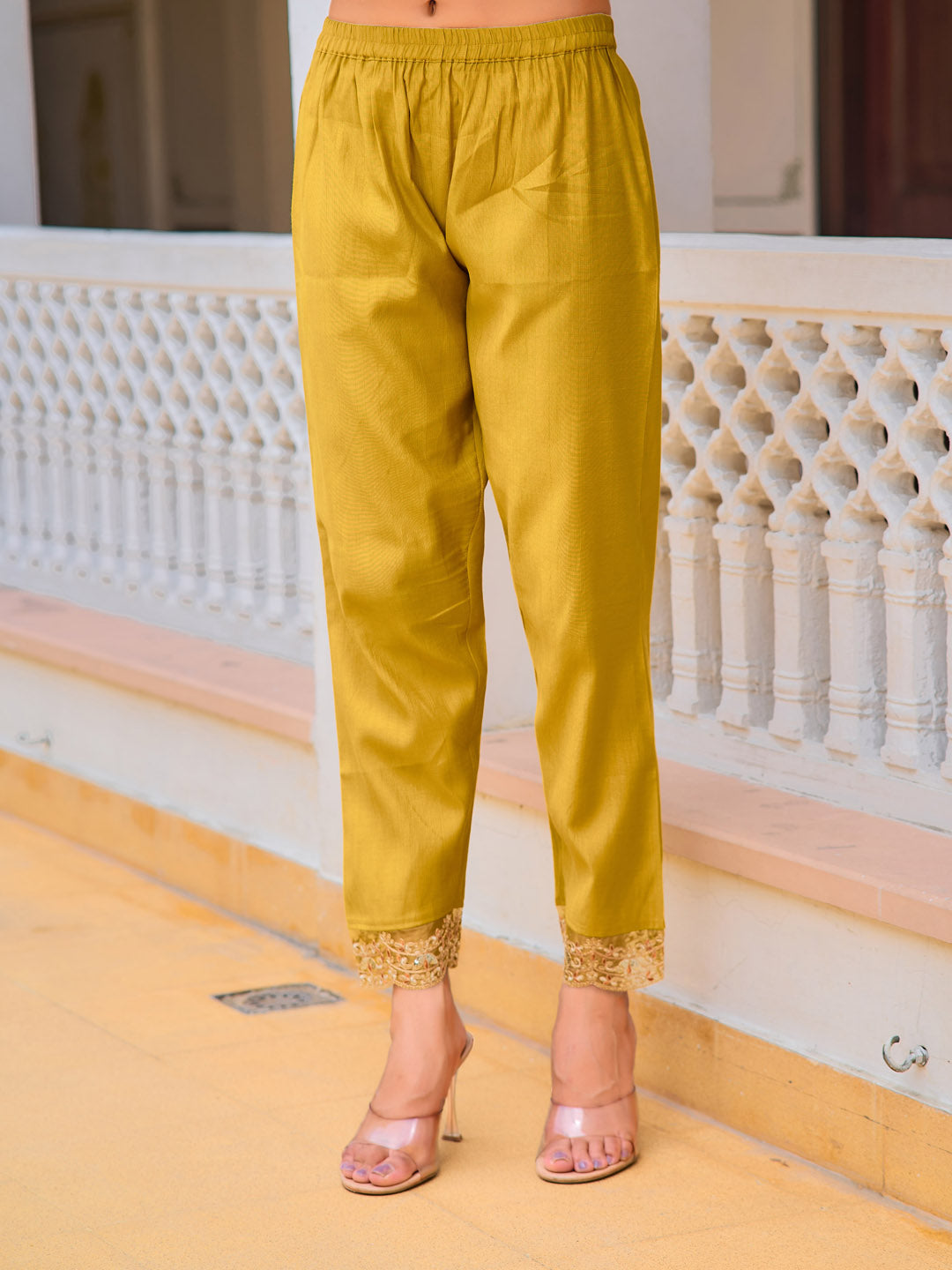 Embroidered Kurta With Pant & Embroidered Dupatta, Mustard - Hiral Fashion