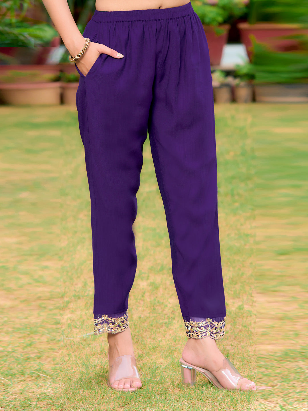 Embroidered Kurta With Pant & Embroidered Dupatta, Purple - Hiral Fashion