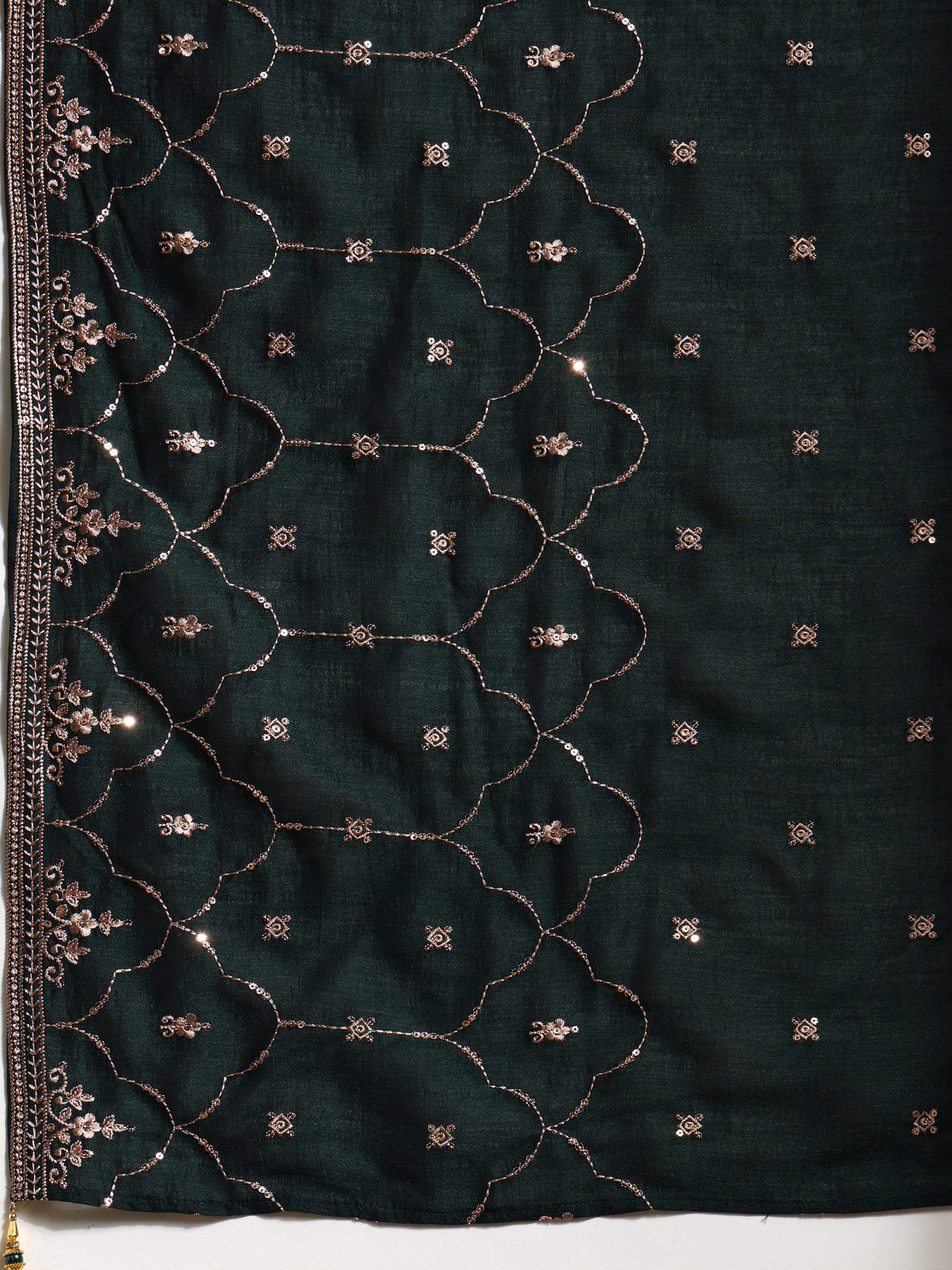Sequined Embroidered Kurta With Pant & Embroidered Dupatta, Green - Hiral Fashion