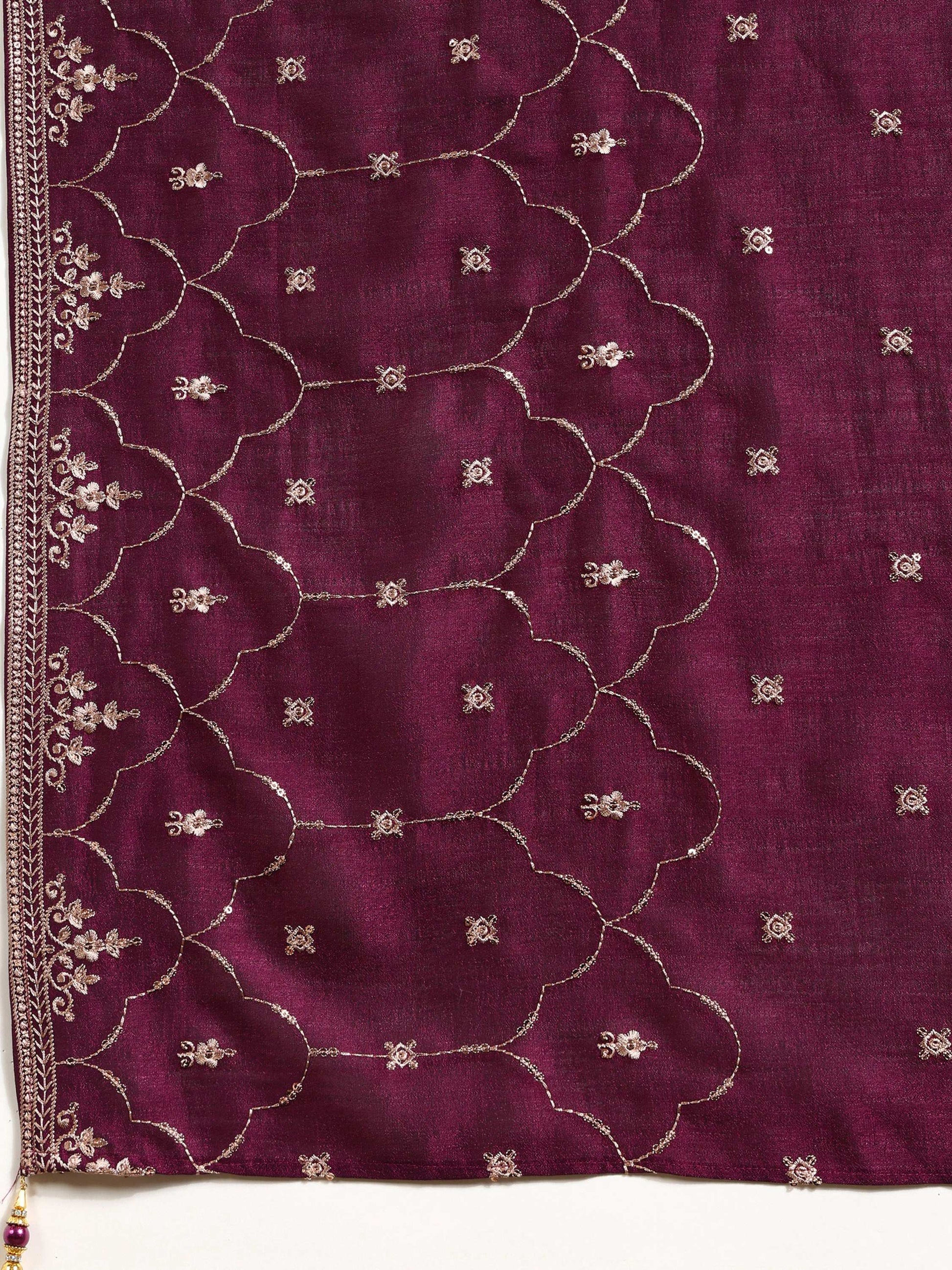 Sequined Embroidered Kurta With Pant & Embroidered Dupatta, Purple - Hiral Fashion