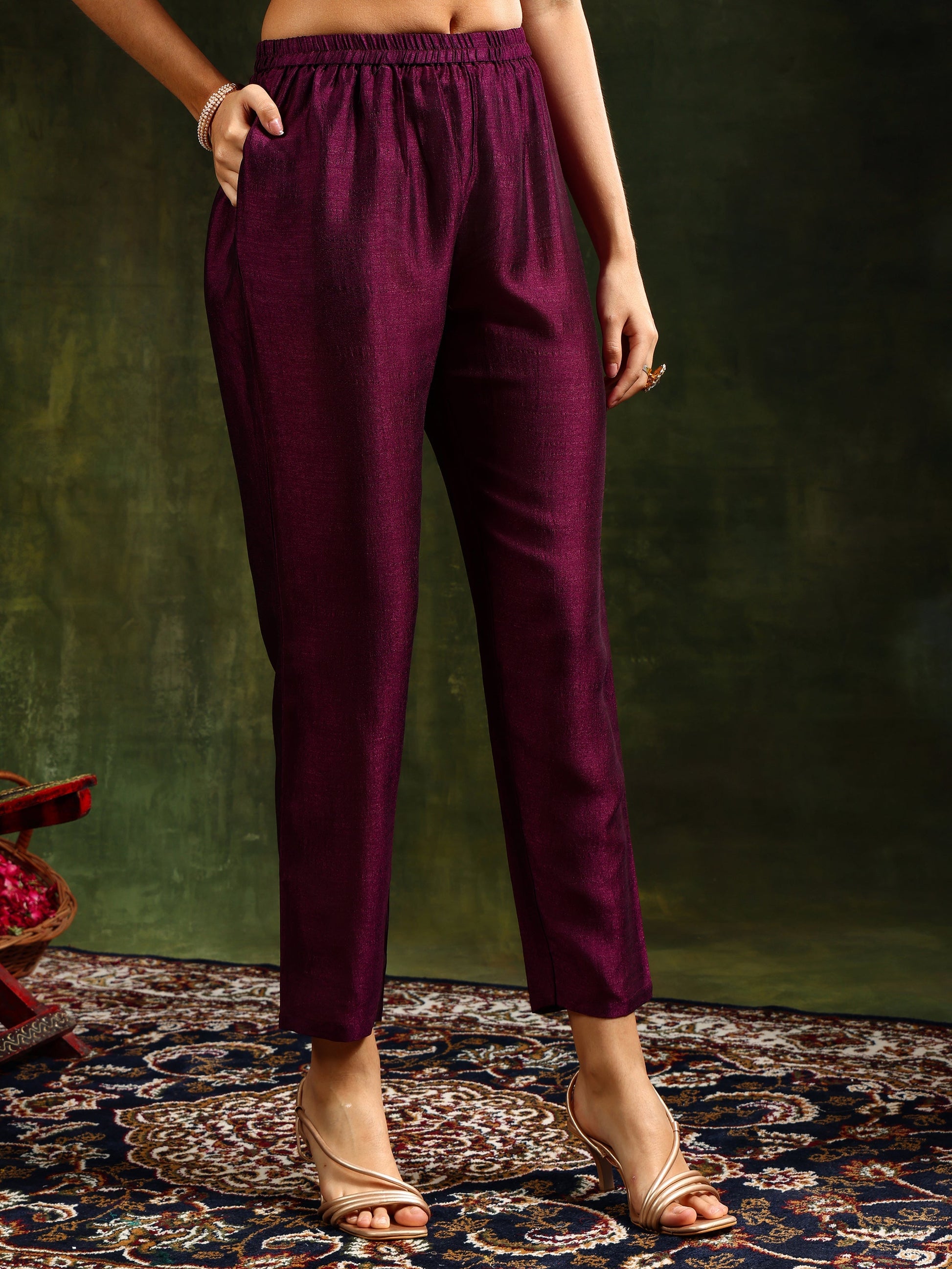 Sequined Embroidered Kurta With Pant & Embroidered Dupatta, Purple - Hiral Fashion