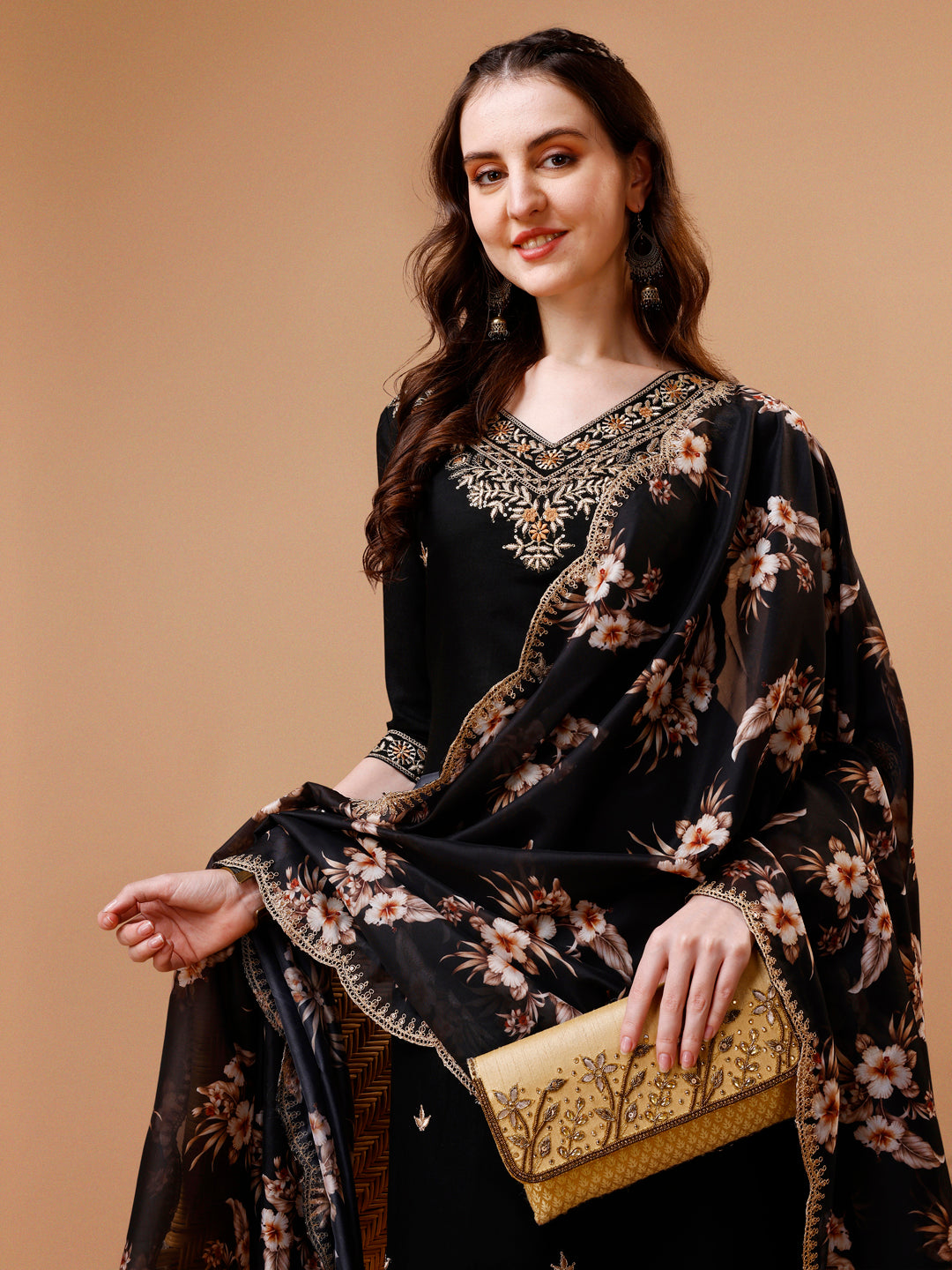 Embroidered Kurta With Pant & Floral Printed Cut Embroidered Work Dupatta Premium, Multicolor - Hiral Fashion