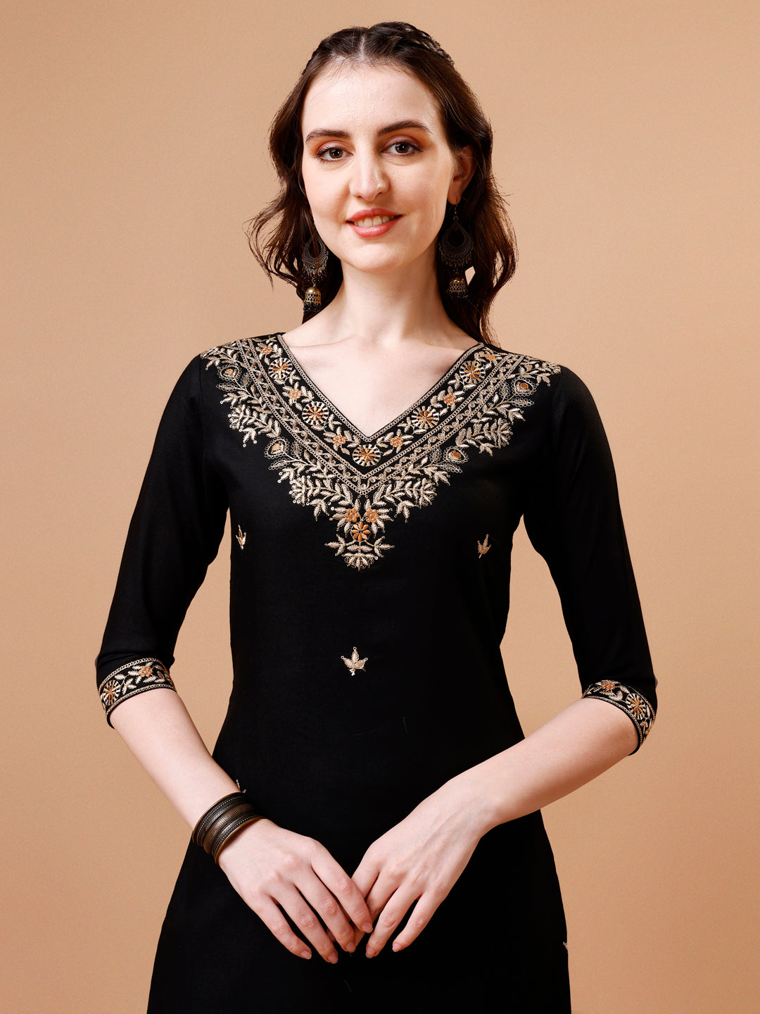 Embroidered Kurta With Pant & Floral Printed Cut Embroidered Work Dupatta Premium, Multicolor - Hiral Fashion