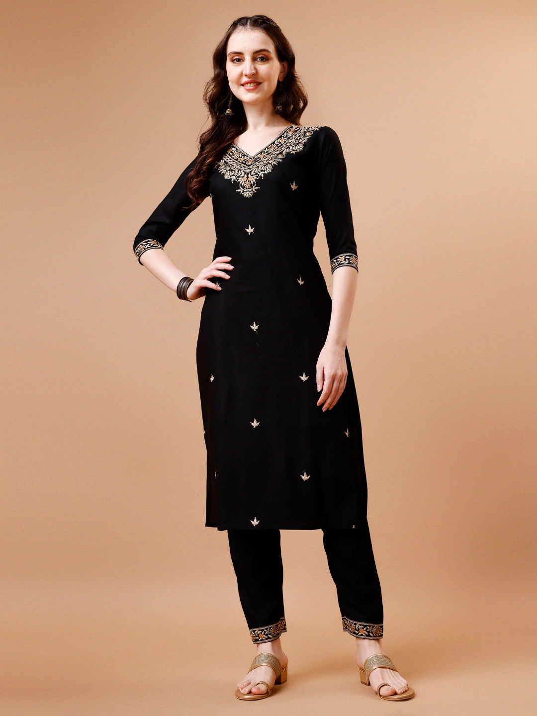 Embroidered Kurta With Pant & Floral Printed Cut Embroidered Work Dupatta Premium, Multicolor - Hiral Fashion