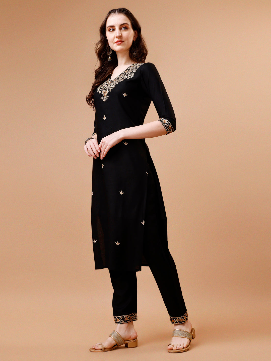Embroidered Kurta With Pant & Floral Printed Cut Embroidered Work Dupatta Premium, Multicolor - Hiral Fashion