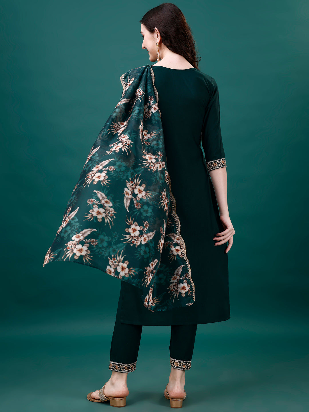 Embroidered Kurta With Pant & Embroidered & Printed Dupatta, Multicolor - Hiral Fashion
