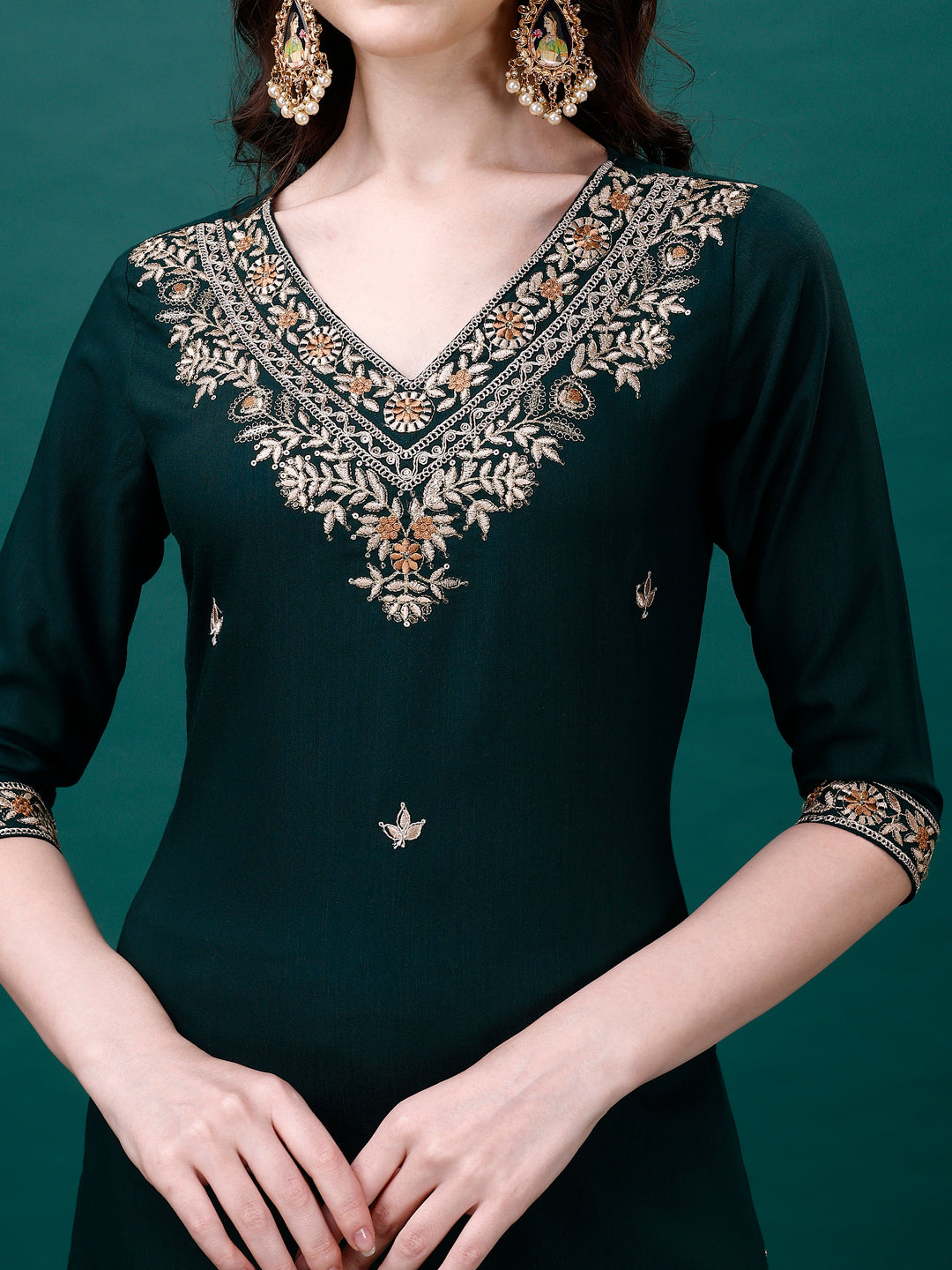 Embroidered Kurta With Pant & Embroidered & Printed Dupatta, Multicolor - Hiral Fashion