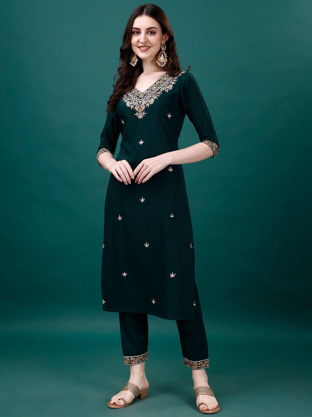 Embroidered Kurta With Pant & Embroidered & Printed Dupatta, Multicolor - Hiral Fashion