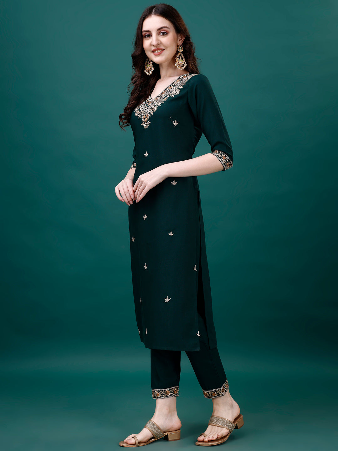 Embroidered Kurta With Pant & Embroidered & Printed Dupatta, Multicolor - Hiral Fashion