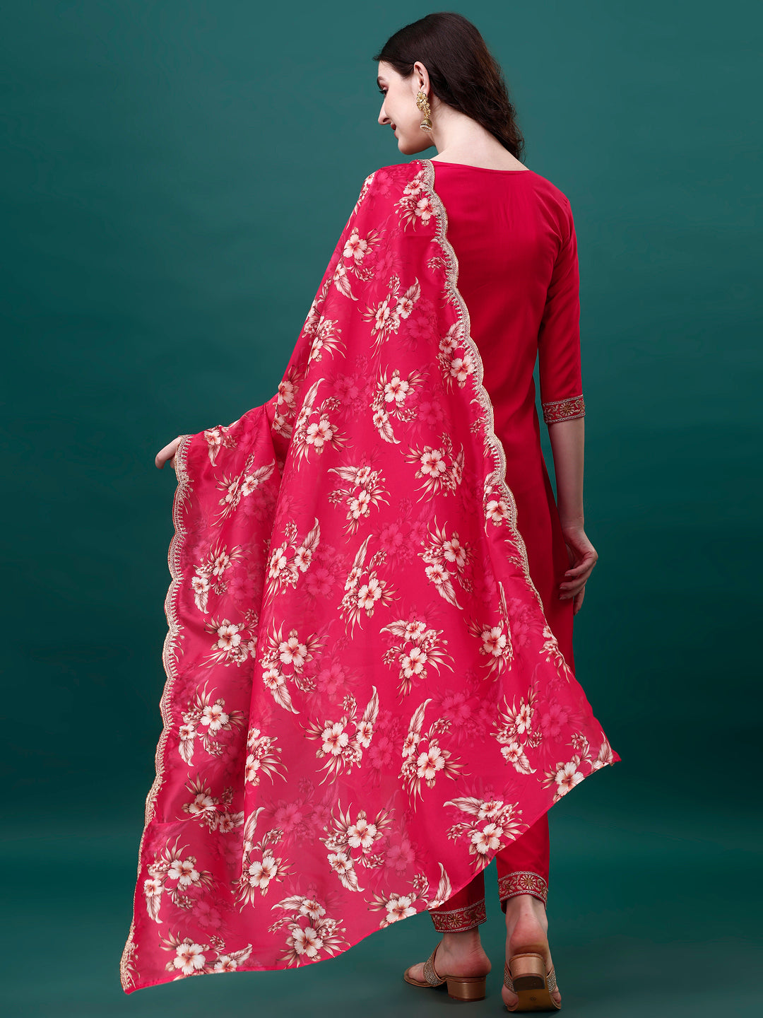 Embroidered Kurta With Pant & Embroidered & Printed Dupatta, Multicolor - Hiral Fashion