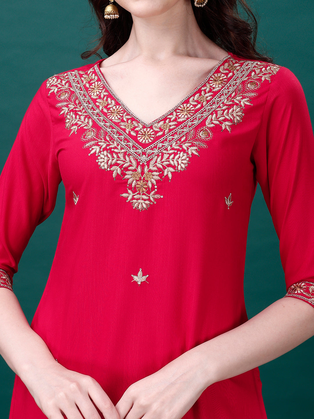 Embroidered Kurta With Pant & Embroidered & Printed Dupatta, Multicolor - Hiral Fashion