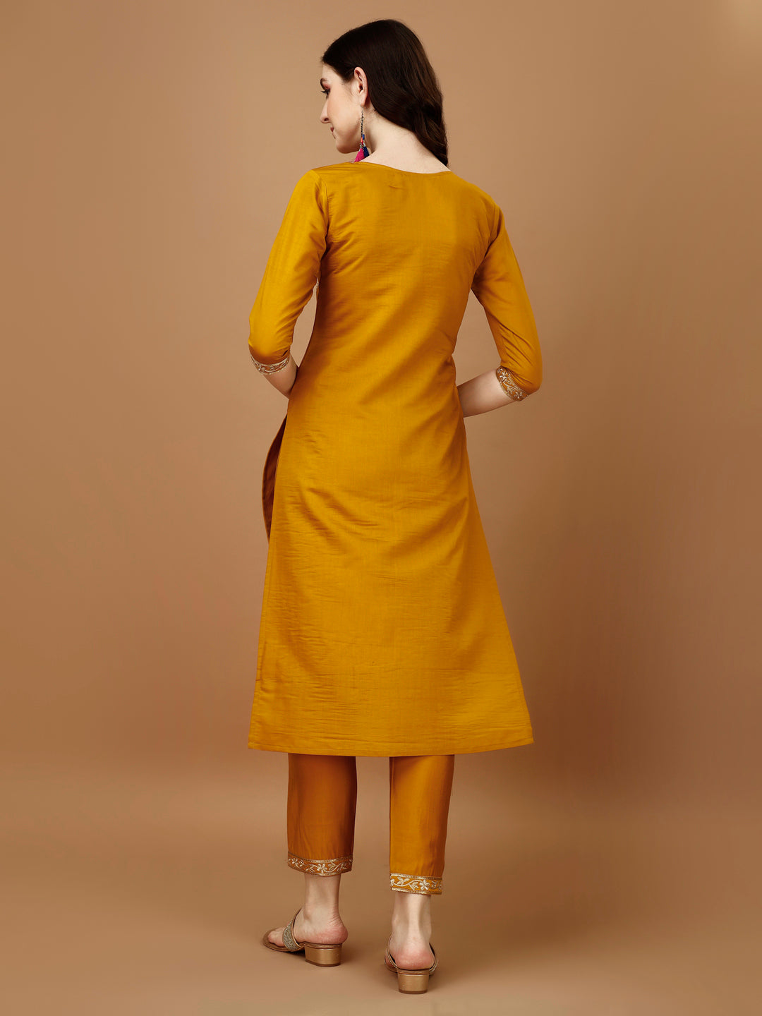 Embroidered Kurta With Pant & Banarasi Jacquard Dupatta, Multicolor - Hiral Fashion
