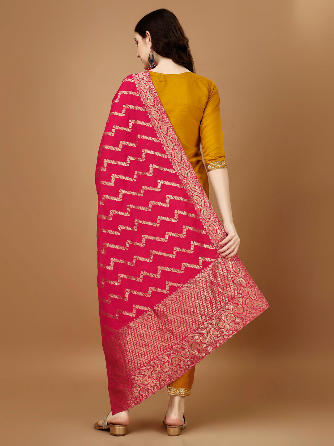 Embroidered Kurta With Pant & Banarasi Jacquard Dupatta, Multicolor - Hiral Fashion