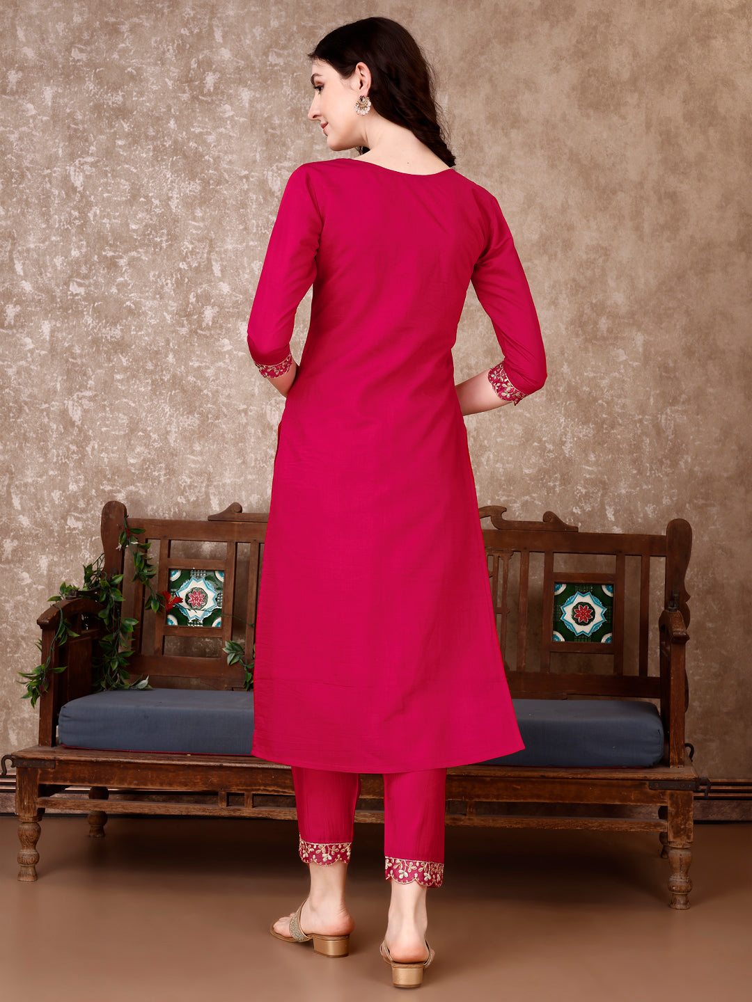 Embroidered Kurta With Pant & Embroidered Dupatta, Pink - Hiral Fashion