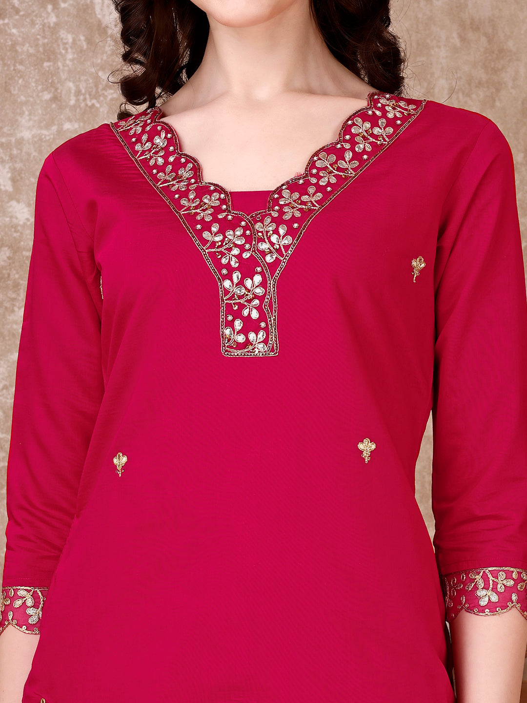 Embroidered Kurta With Pant & Embroidered Dupatta, Pink - Hiral Fashion