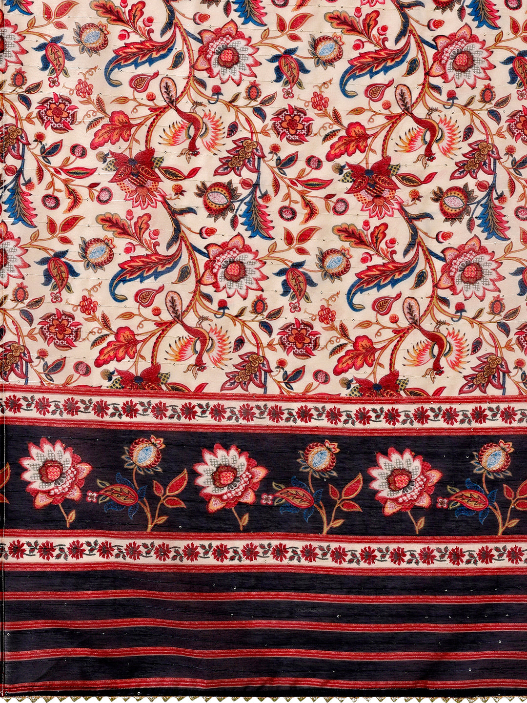 Hand Embroidered Kurta With Pant & Printed Dupatta, Multicolor - Hiral Fashion