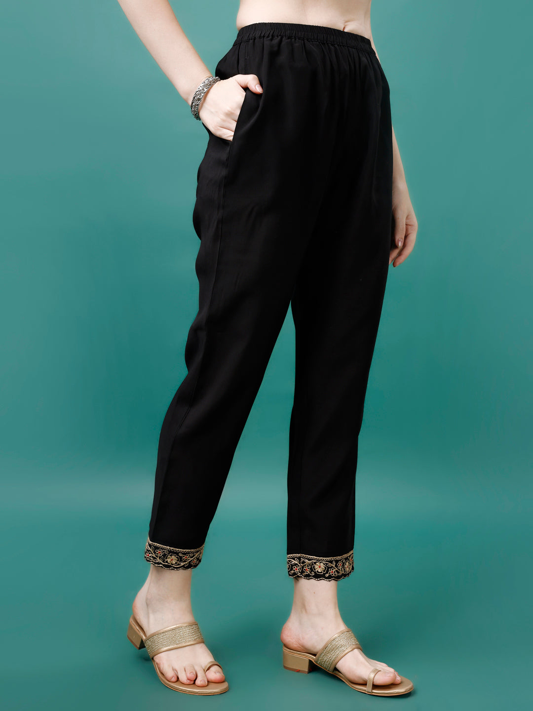 Hand Embroidered Kurta With Pant & Printed Dupatta, Multicolor - Hiral Fashion