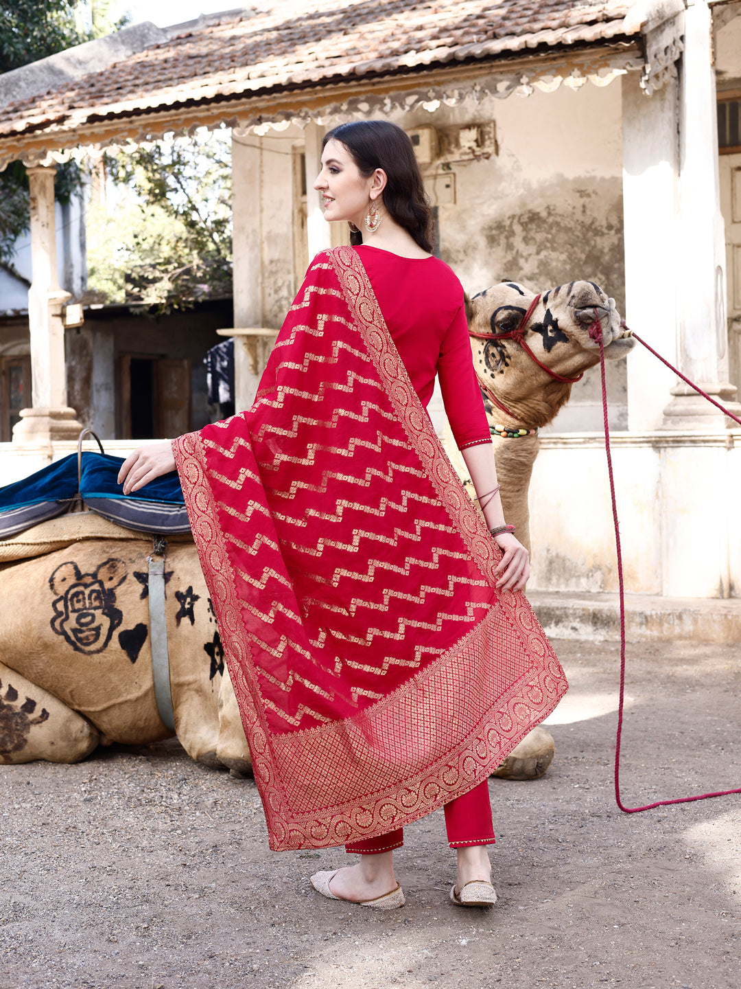 Hand Embroidered Kurta With Pant & Banarasi Dupatta Luxury, Multicolor - Hiral Fashion