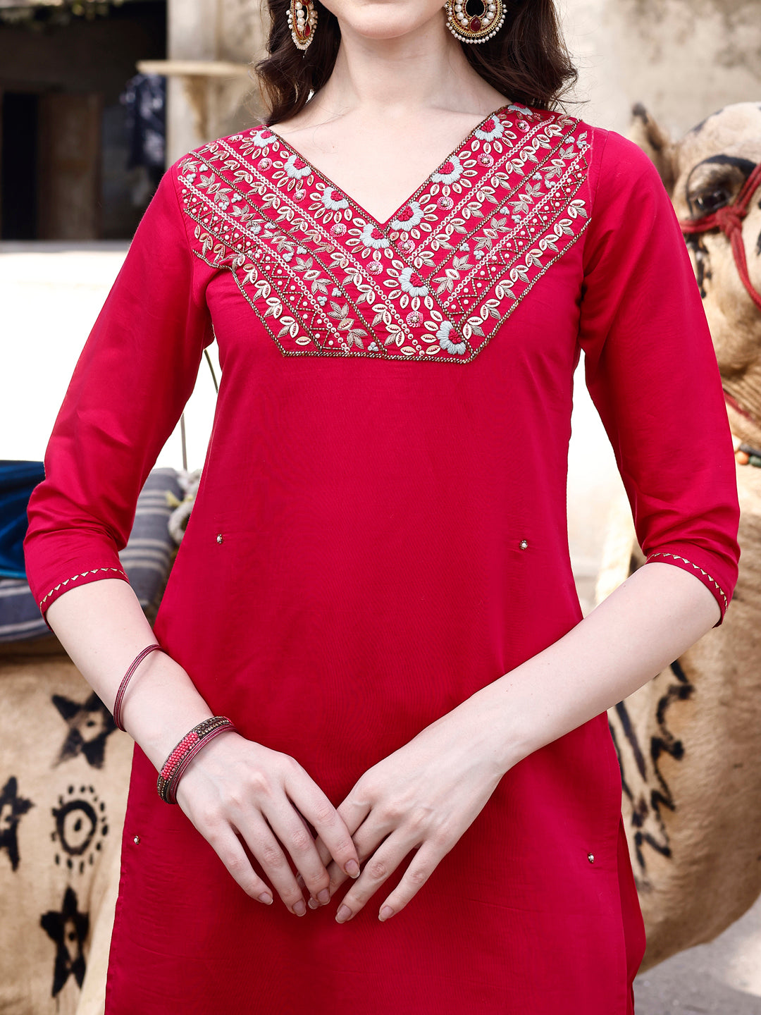 Hand Embroidered Kurta With Pant & Banarasi Dupatta Luxury, Multicolor - Hiral Fashion