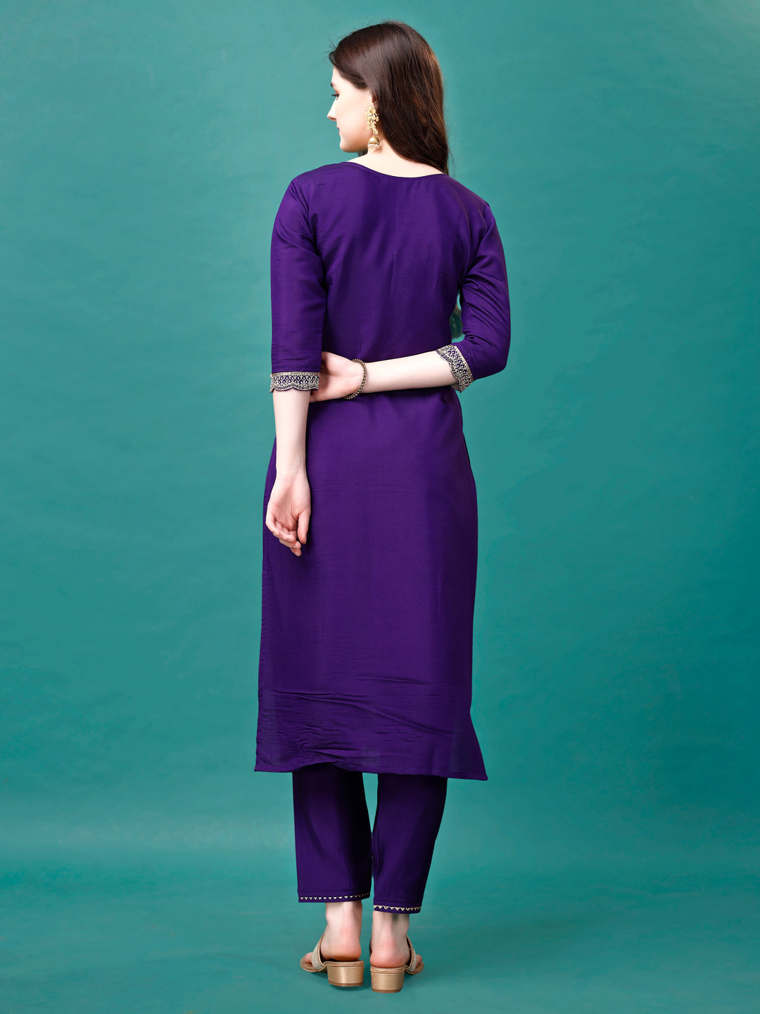 Embroidered Kurta With Pant & Sequined Dupatta, Multicolor - Hiral Fashion