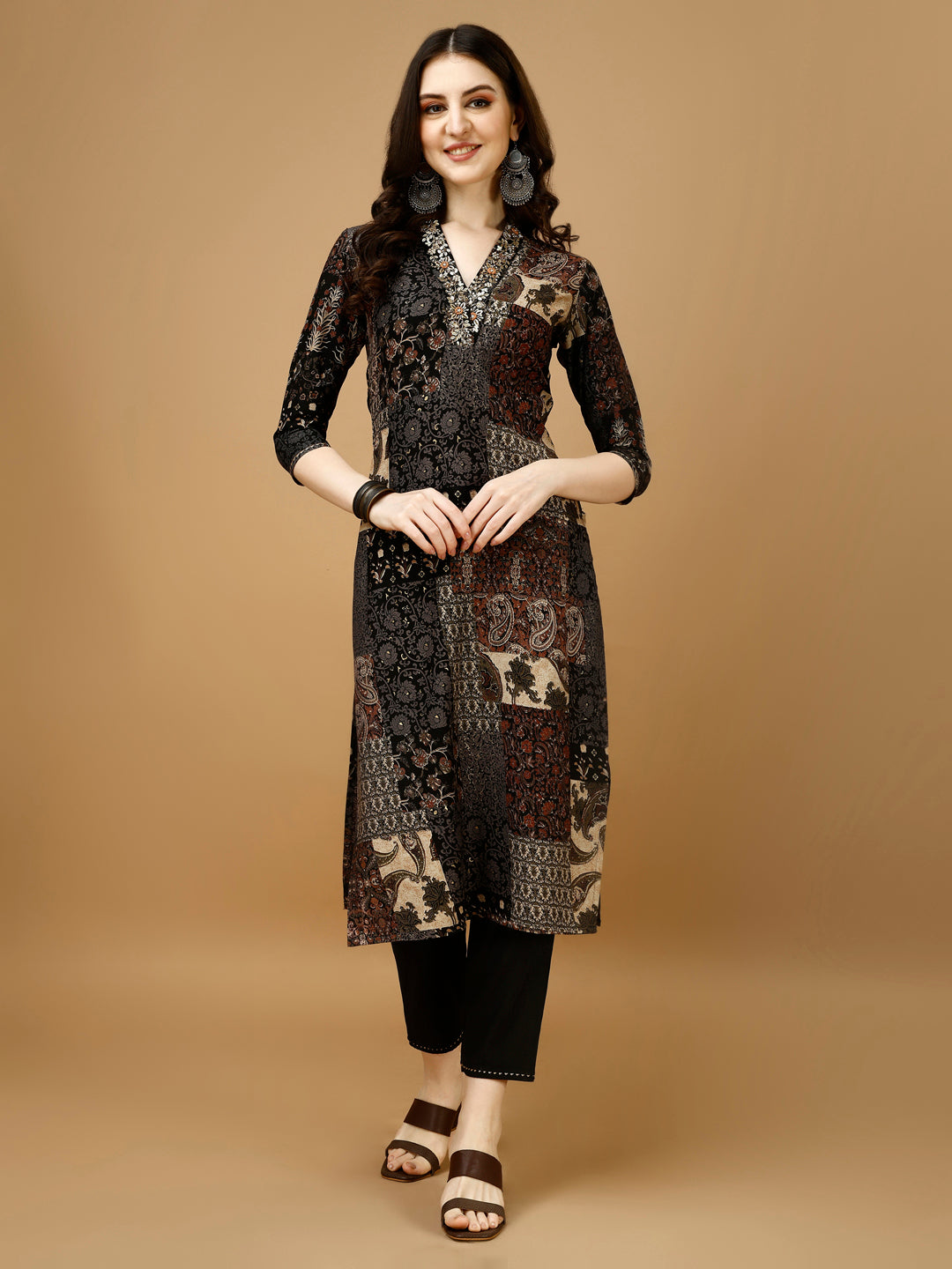 Hand Embroidered & Printed Kurta With Pant & Dupatta, Multicolor - Hiral Fashion