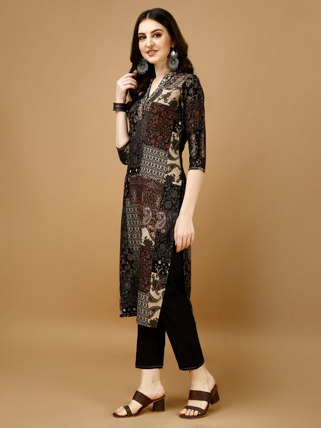 Hand Embroidered & Printed Kurta With Pant & Dupatta, Multicolor - Hiral Fashion