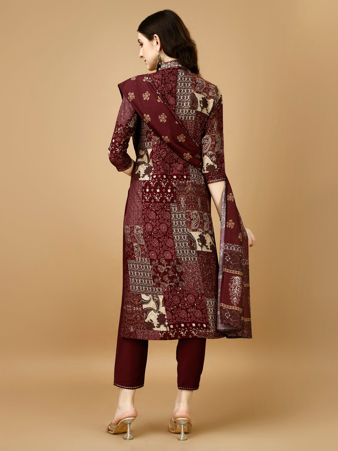 Hand Embroidered & Printed Kurta With Pant & Dupatta, Multicolor - Hiral Fashion
