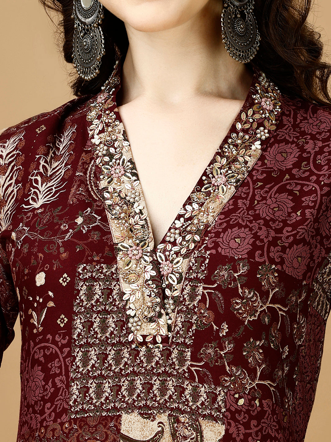 Hand Embroidered & Printed Kurta With Pant & Dupatta, Multicolor - Hiral Fashion