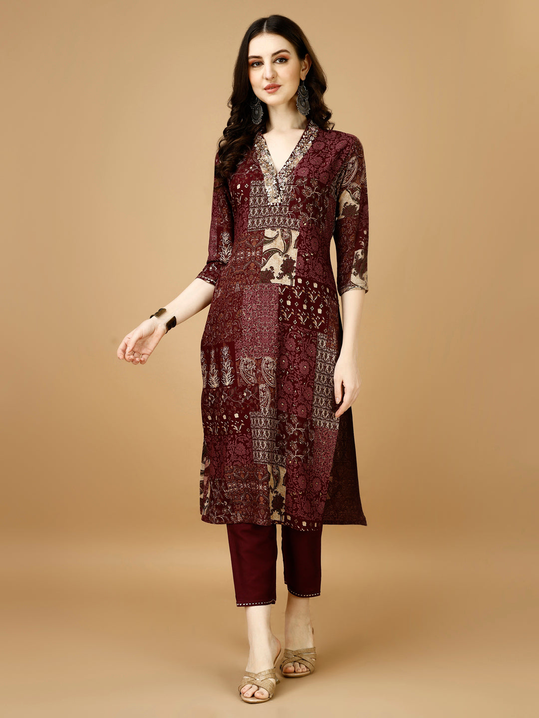 Hand Embroidered & Printed Kurta With Pant & Dupatta, Multicolor - Hiral Fashion