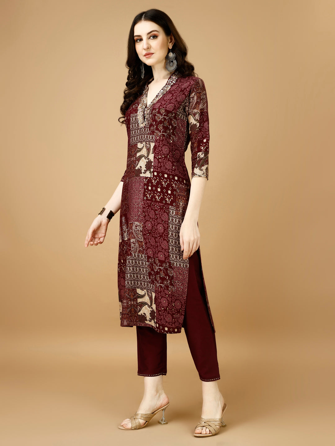 Hand Embroidered & Printed Kurta With Pant & Dupatta, Multicolor - Hiral Fashion