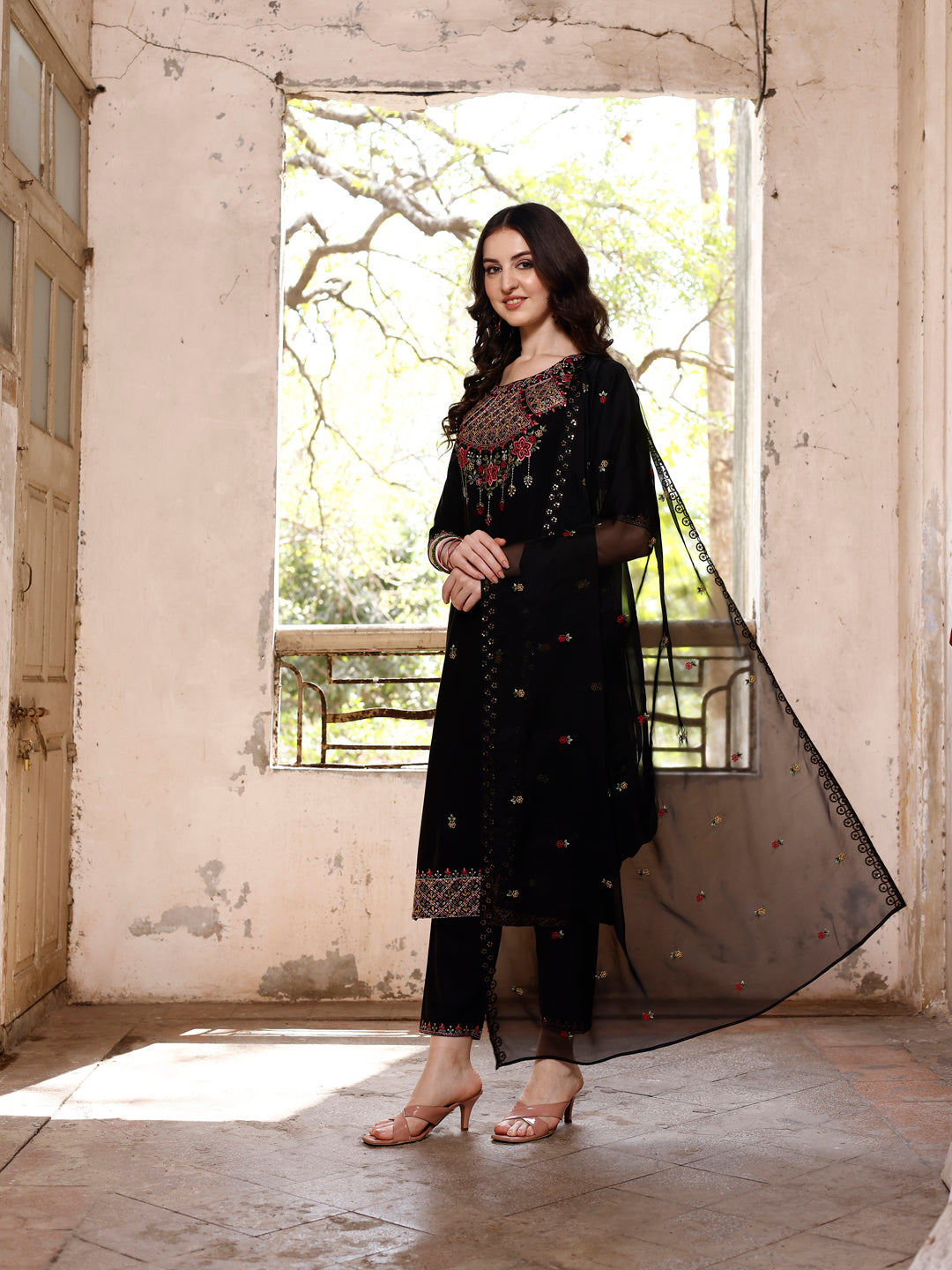 Embroidered Kurta With Pant & Organza Embroidered Dupatta Premium, Multicolor - Hiral Fashion