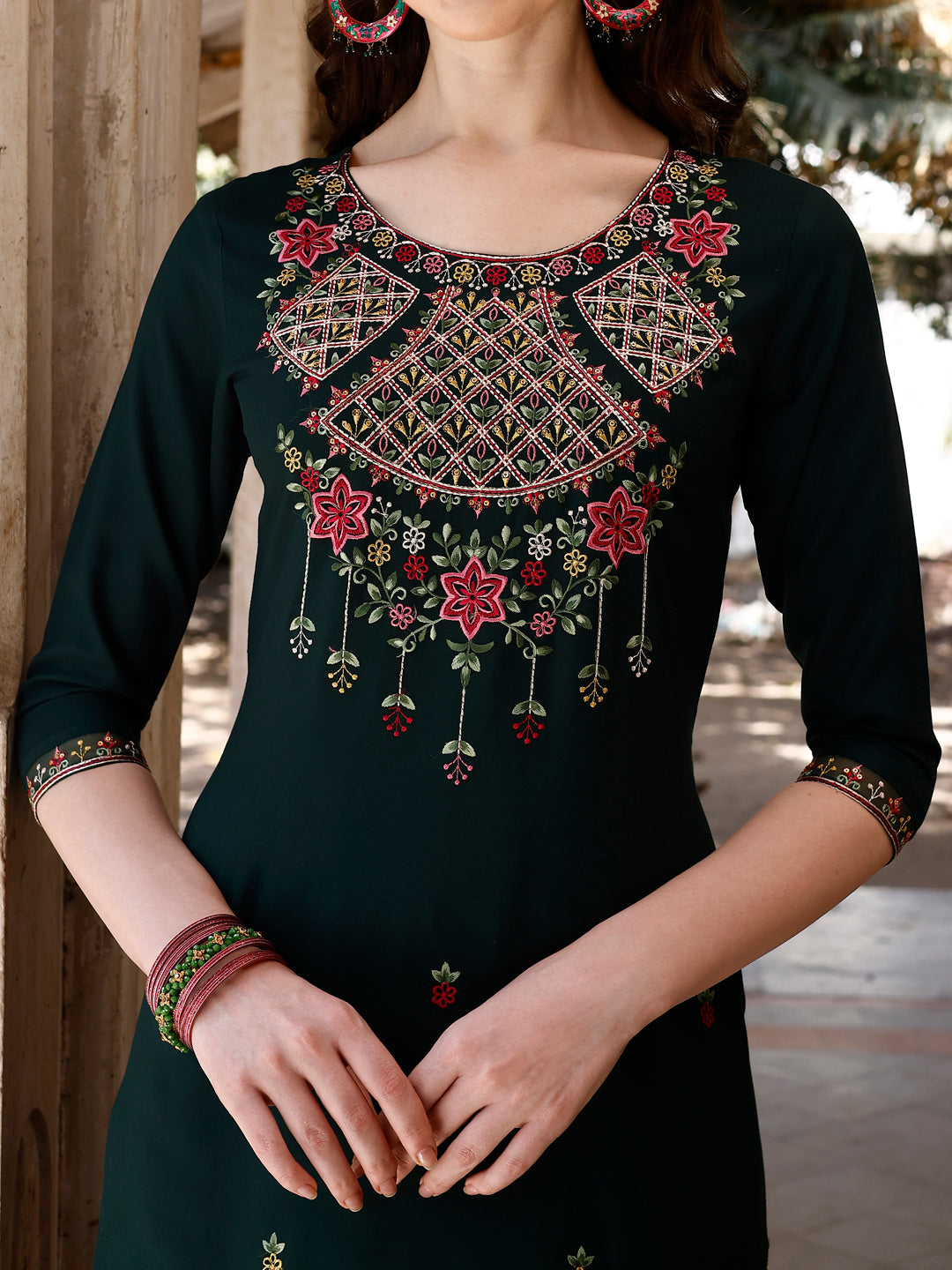 Embroidered Kurta With Pant & Organza Embroidered Dupatta Premium, Multicolor - Hiral Fashion