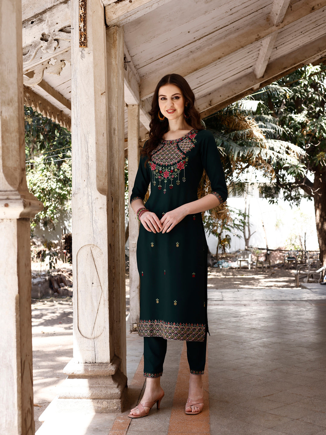 Embroidered Kurta With Pant & Organza Embroidered Dupatta Premium, Multicolor - Hiral Fashion