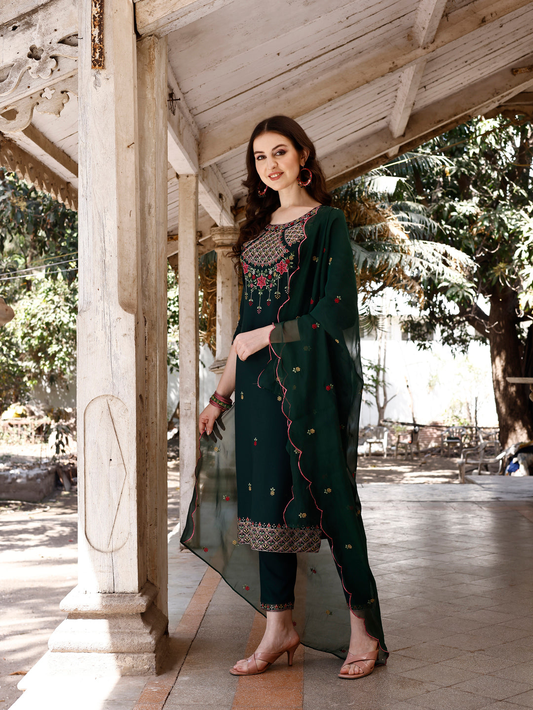 Embroidered Kurta With Pant & Organza Embroidered Dupatta Premium, Multicolor - Hiral Fashion