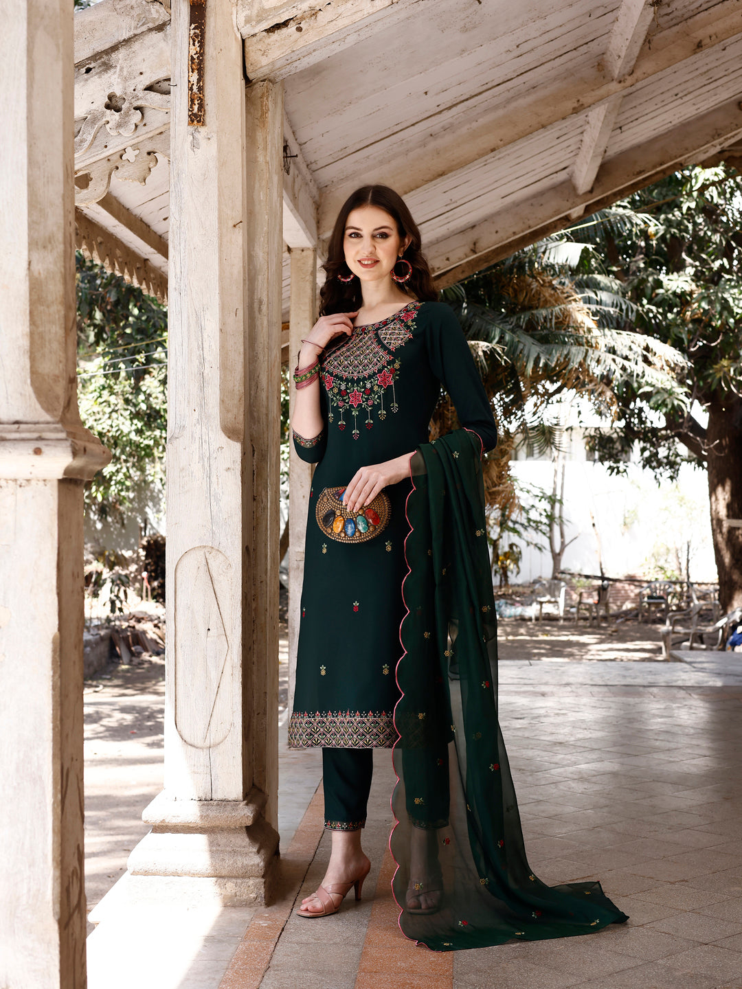 Embroidered Kurta With Pant & Organza Embroidered Dupatta Premium, Multicolor - Hiral Fashion