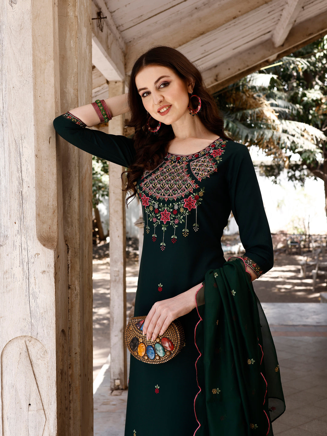 Embroidered Kurta With Pant & Organza Embroidered Dupatta Premium, Multicolor - Hiral Fashion