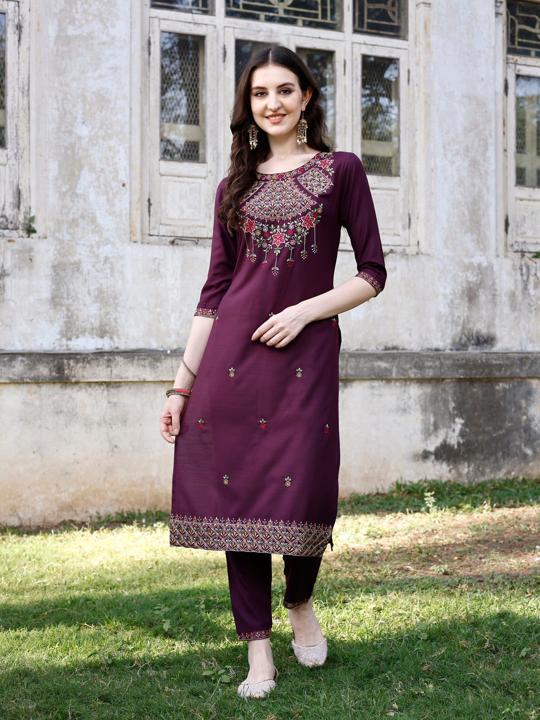Embroidered Kurta With Pant & Organza Embroidered Dupatta Premium, Multicolor - Hiral Fashion