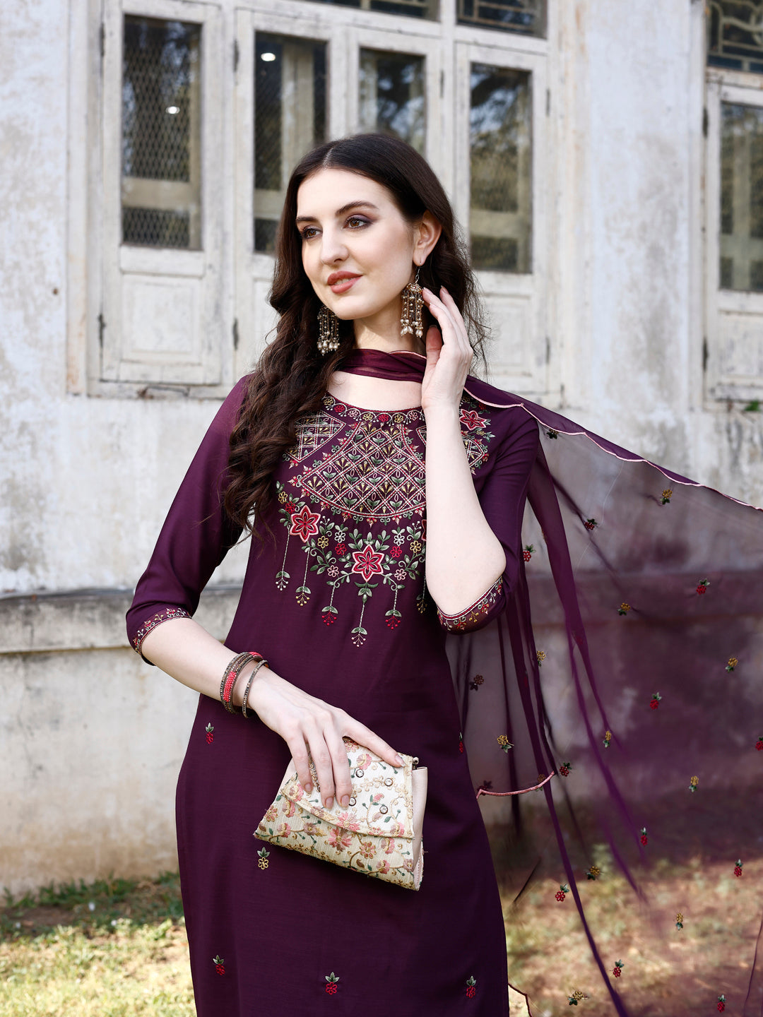Embroidered Kurta With Pant & Organza Embroidered Dupatta Premium, Multicolor - Hiral Fashion