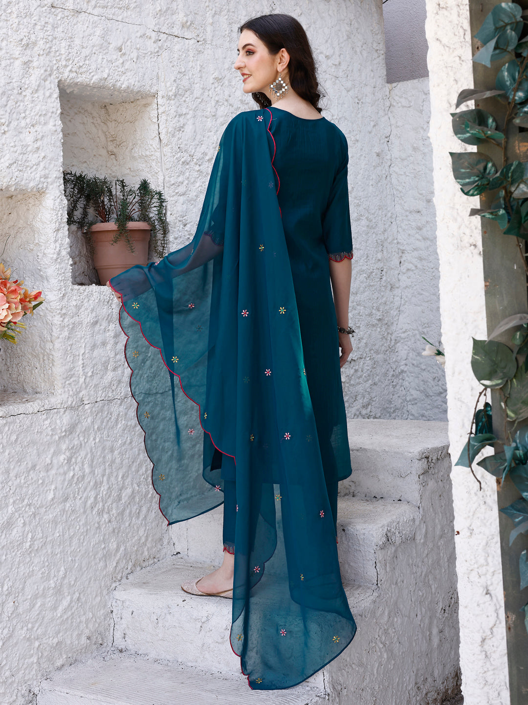 Hand Embroidered Kurta With Pant & Embroidered Organza Dupatta Luxury, Multicolor - Hiral Fashion