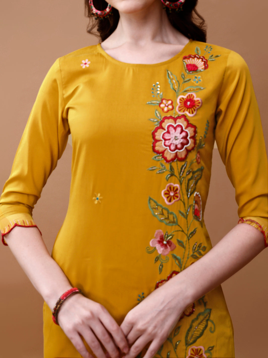 Hand Embroidered Kurta With Pant & Embroidered Organza Dupatta, Multicolor - Hiral Fashion