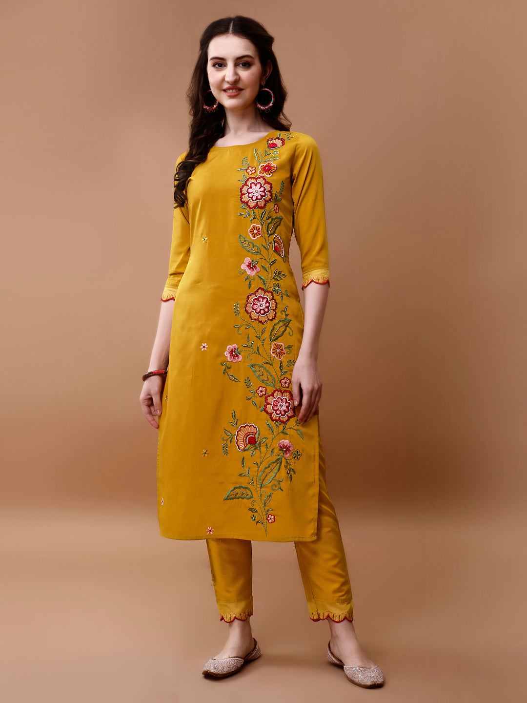 Hand Embroidered Kurta With Pant & Embroidered Organza Dupatta, Multicolor - Hiral Fashion