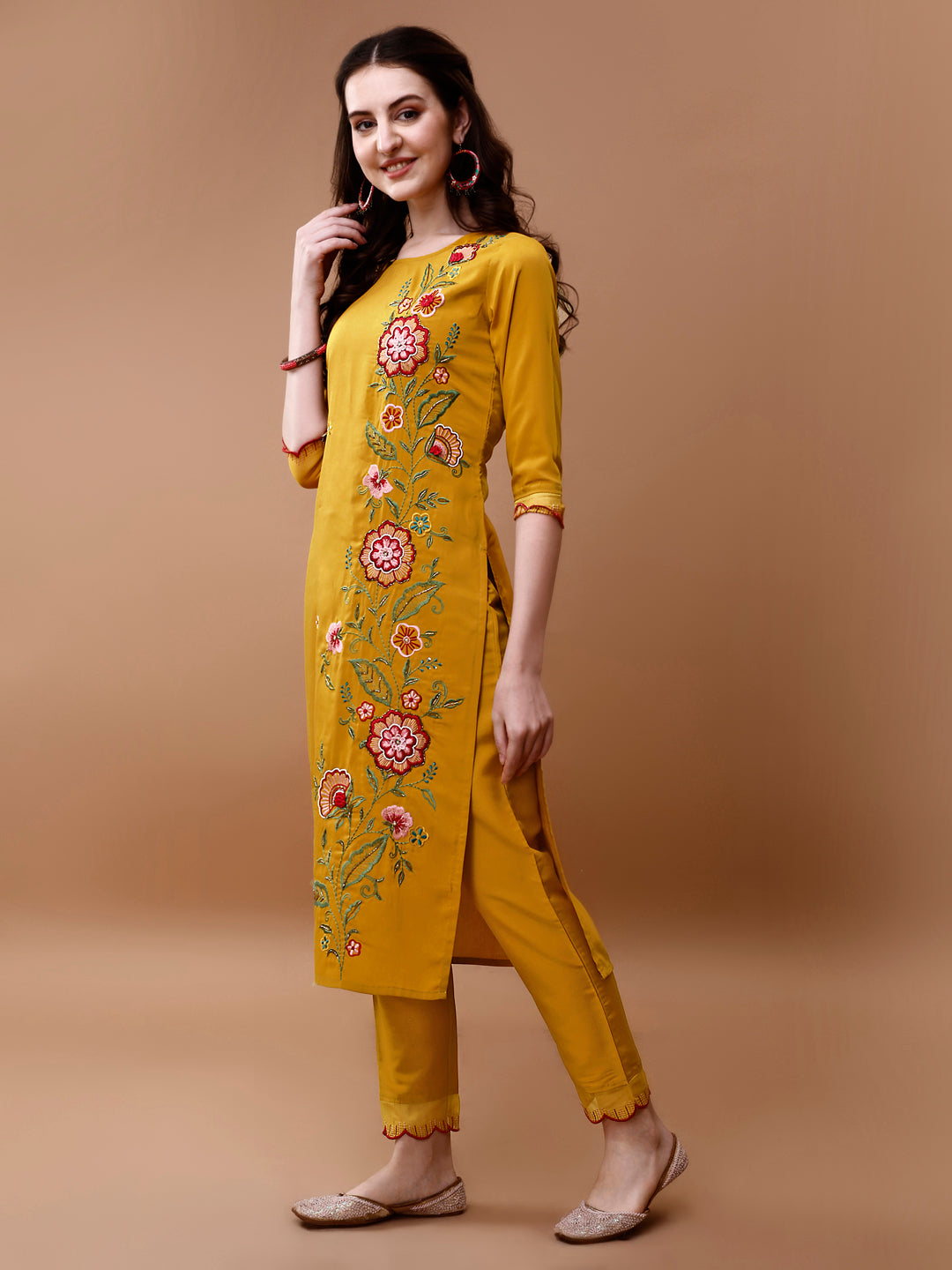 Hand Embroidered Kurta With Pant & Embroidered Organza Dupatta, Multicolor - Hiral Fashion