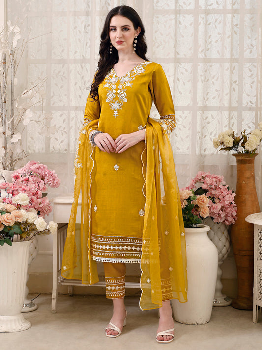 Pakistani Embroidered Kurta With Pant & Embroidered Dupatta Premium Luxury, Multicolor - Hiral Fashion