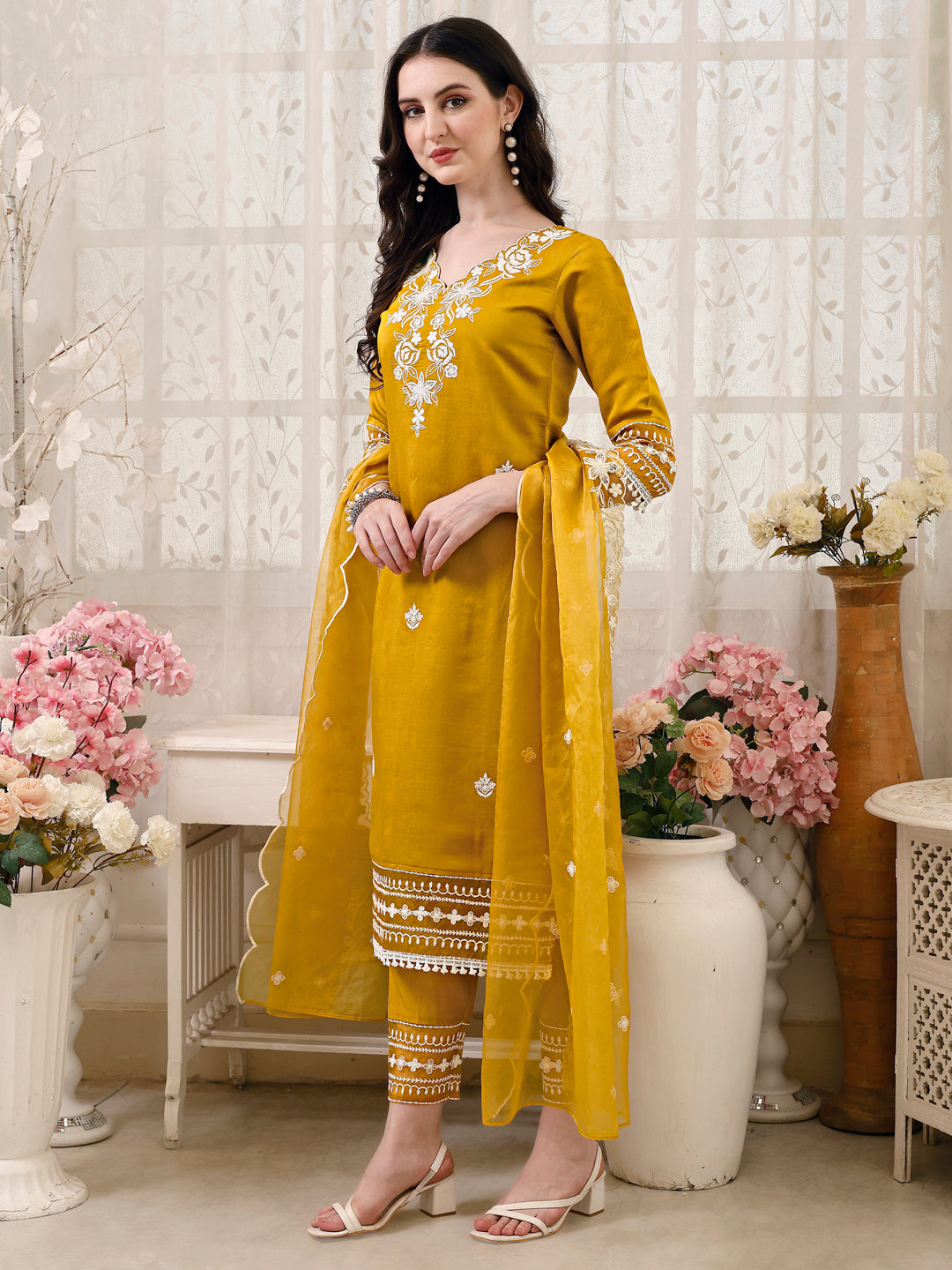 Pakistani Embroidered Kurta With Pant & Embroidered Dupatta Premium Luxury, Multicolor - Hiral Fashion