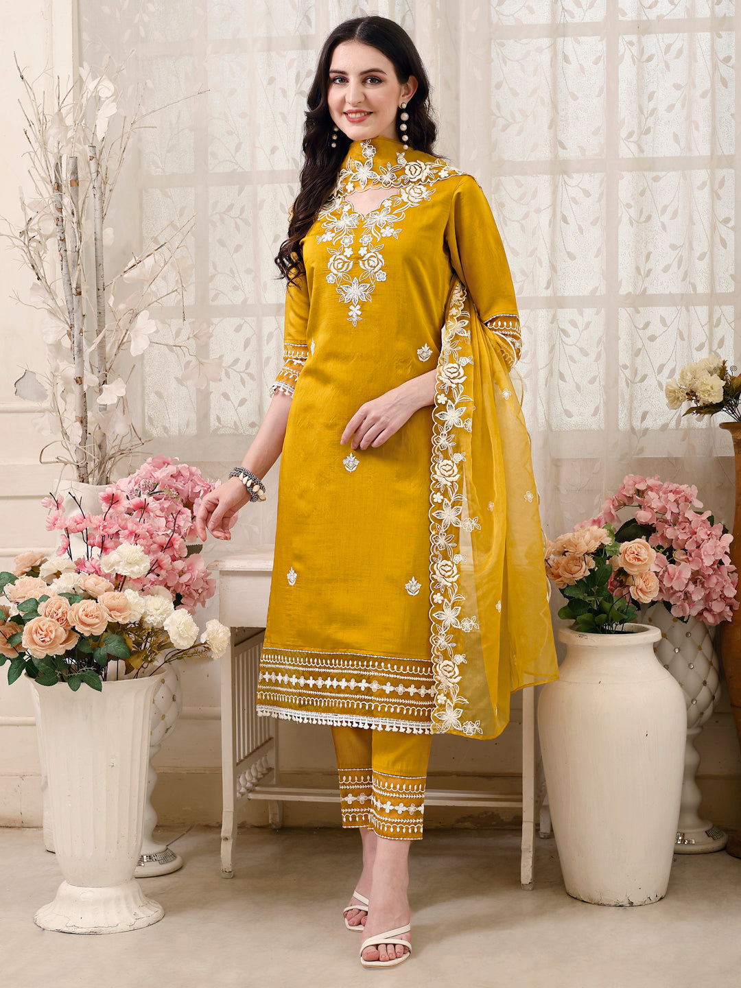Pakistani Embroidered Kurta With Pant & Embroidered Dupatta Premium Luxury, Multicolor - Hiral Fashion