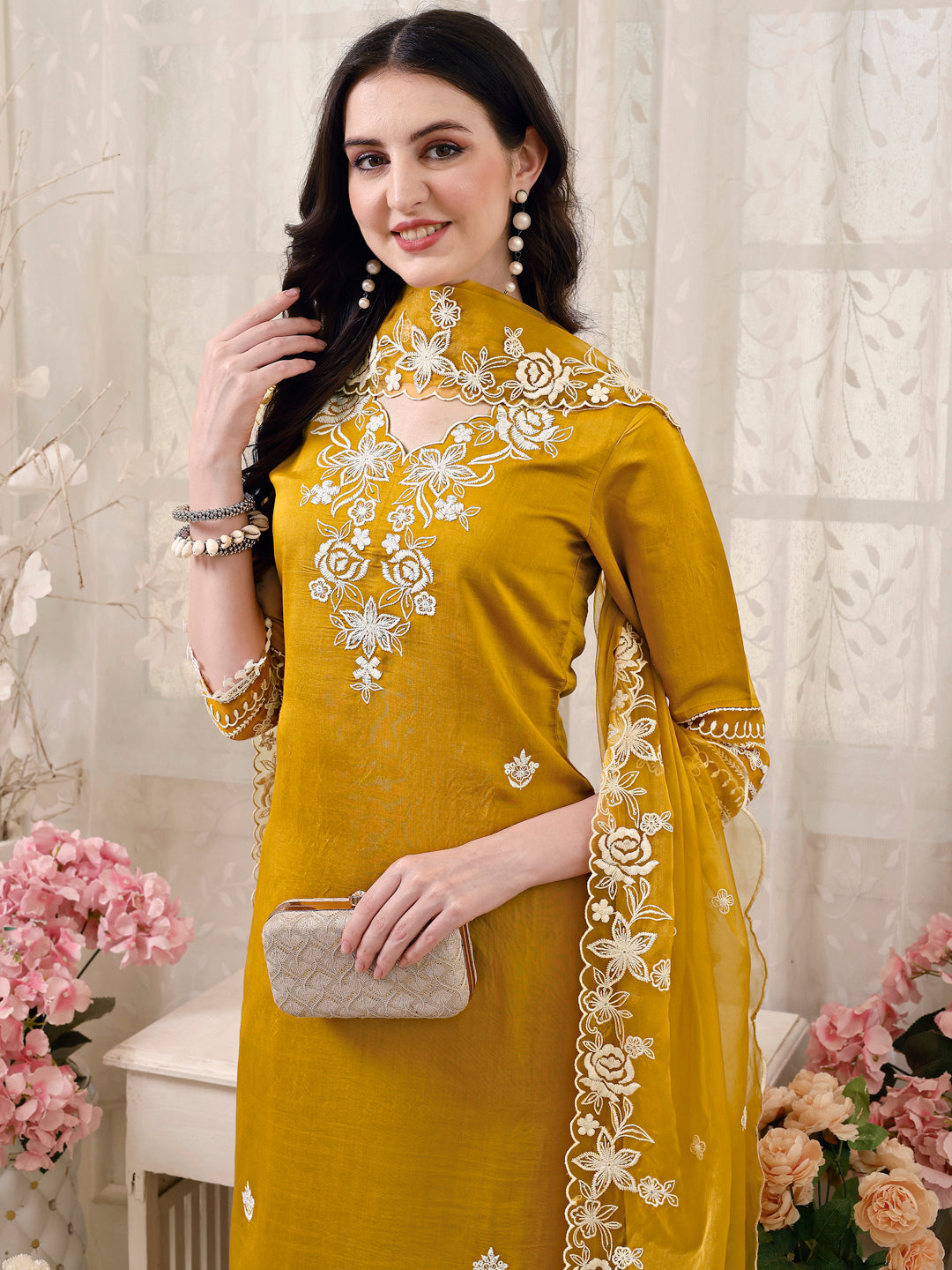 Pakistani Embroidered Kurta With Pant & Embroidered Dupatta Premium Luxury, Multicolor - Hiral Fashion