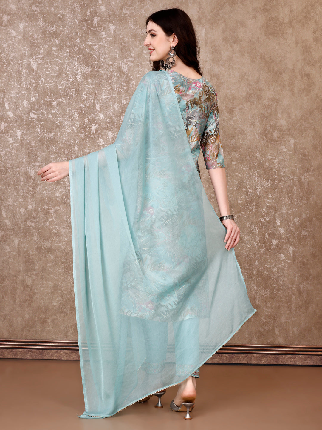 Embroidered & Floral Printed Kurta With Pant & Dupatta Premium Luxury, Multicolor - Hiral Fashion