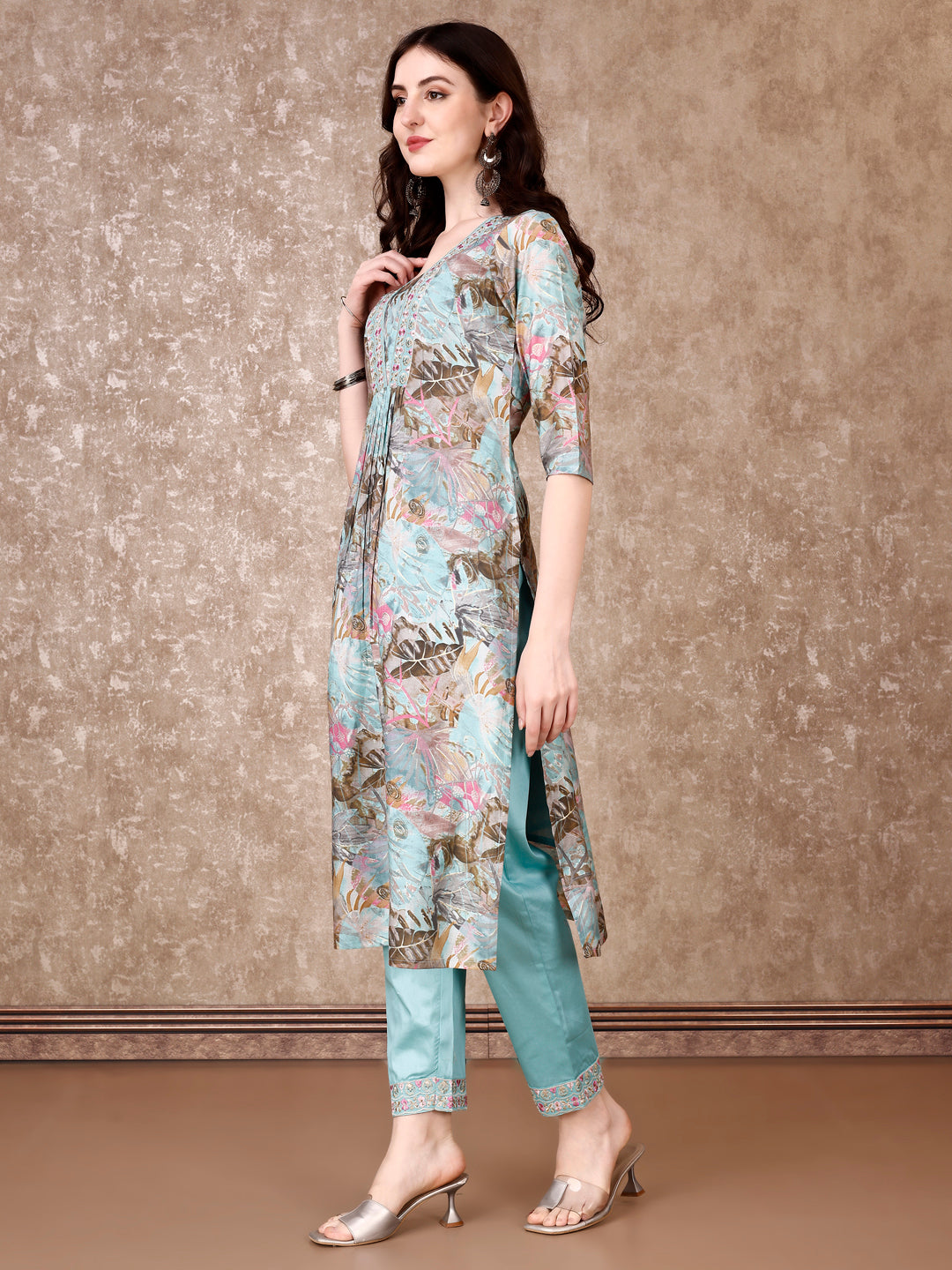 Embroidered & Floral Printed Kurta With Pant & Dupatta Premium Luxury, Multicolor - Hiral Fashion